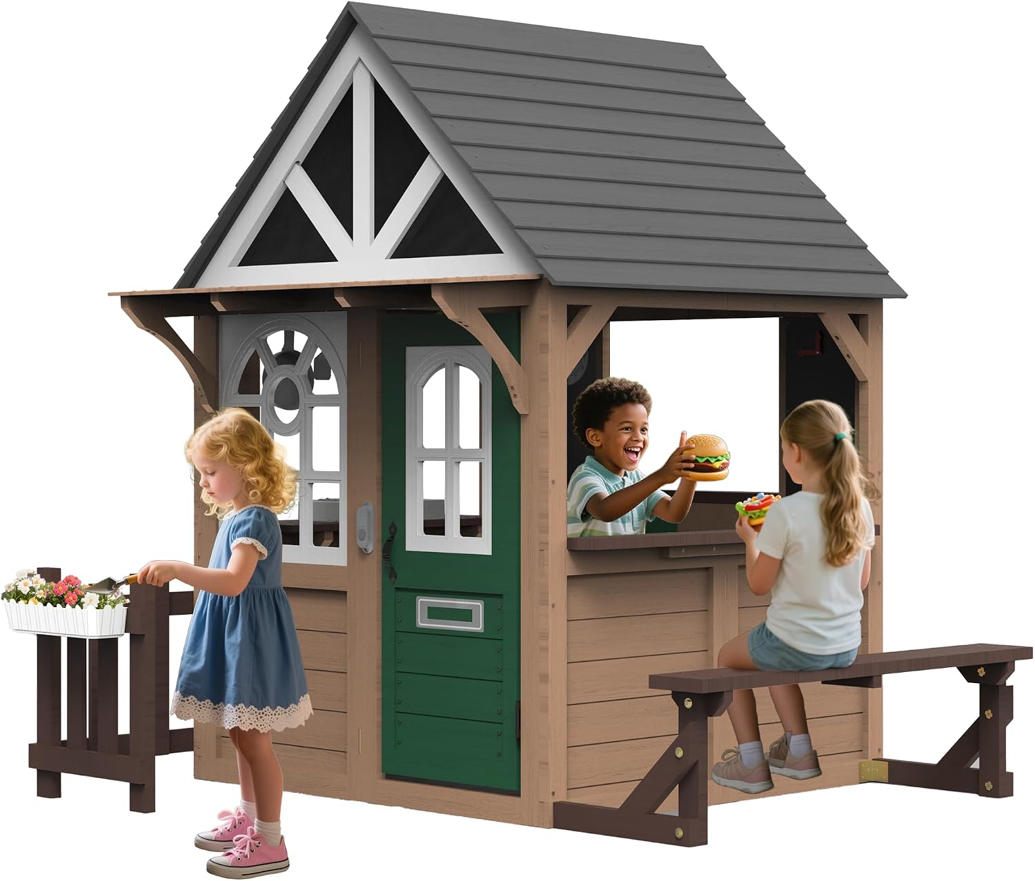 Kids Outdoor Wooden Playhouse - Seizeen Outdoor-Spielhaus für Kinder, Fichtenholz-Kinderhaus für