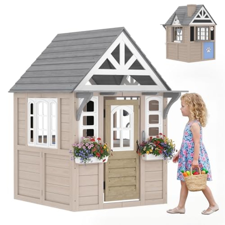 Kids Outdoor Wooden Playhouse - Outdoor-Holzspielhaus für Kinder ab 2 Jahren,