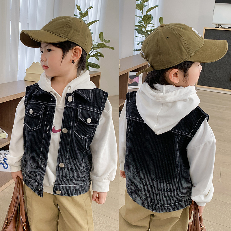 Kids Outdoor Vest - Junge Schwarz Denim Weste Frühling Herbst