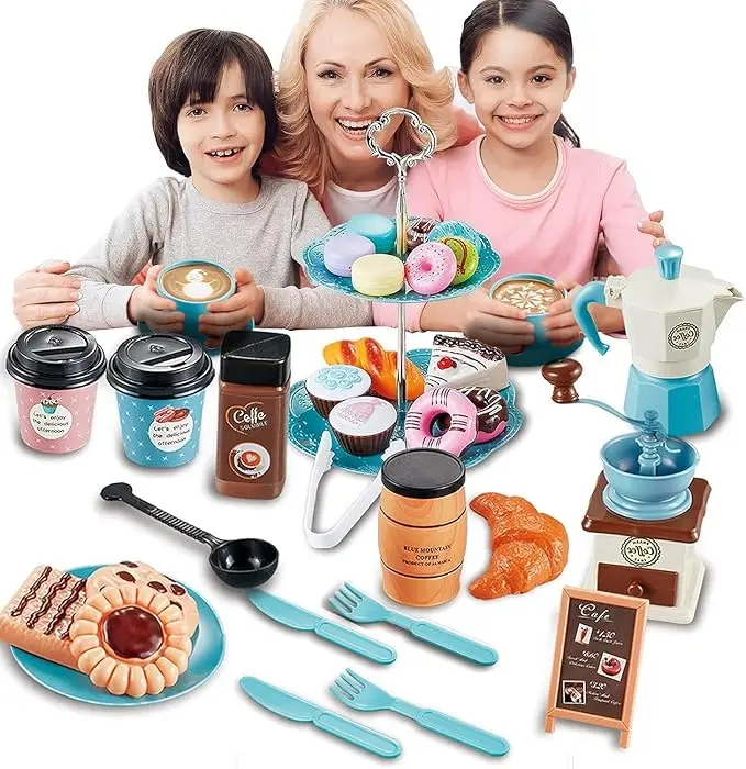 Kids Outdoor House With Kitchen - Rollenspiel-Kaffee-Set, Spielzeug-Geschirr für Spielhaus/Außenküche, DIY-Nachmittagstee-Spielzeug für