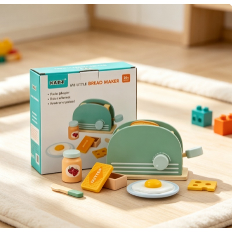 Kids Outdoor Kitchen Set - Holz-Simulations-Toaster-Spielzeug Kinder-Spielküche Frühstücks-Spielset Geschenk für Kleinkinder