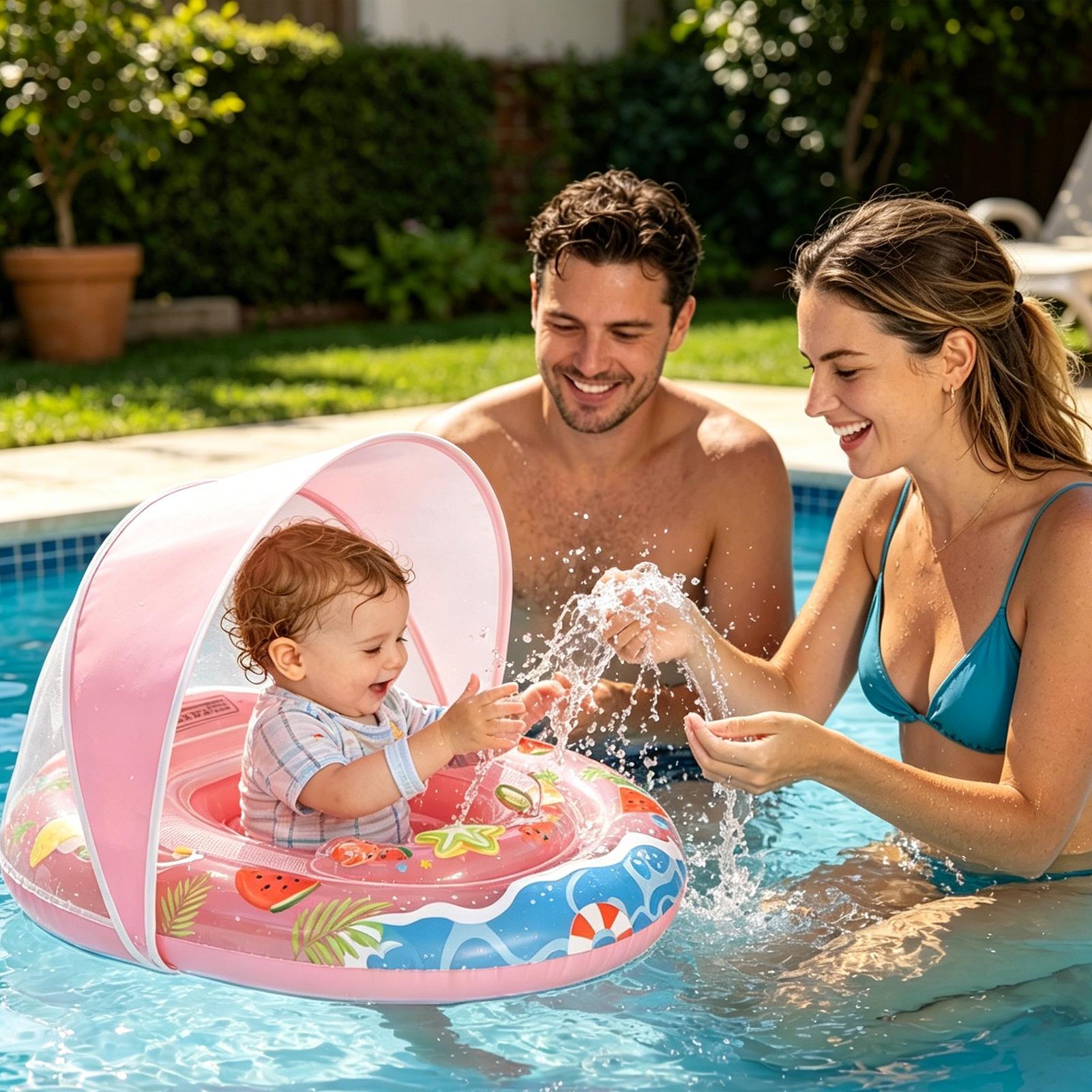 Kids Outdoor Youtube - Aufblasbarer Schwimmring mit Sonnendach, Anti-Kipp-Wasserfloß für