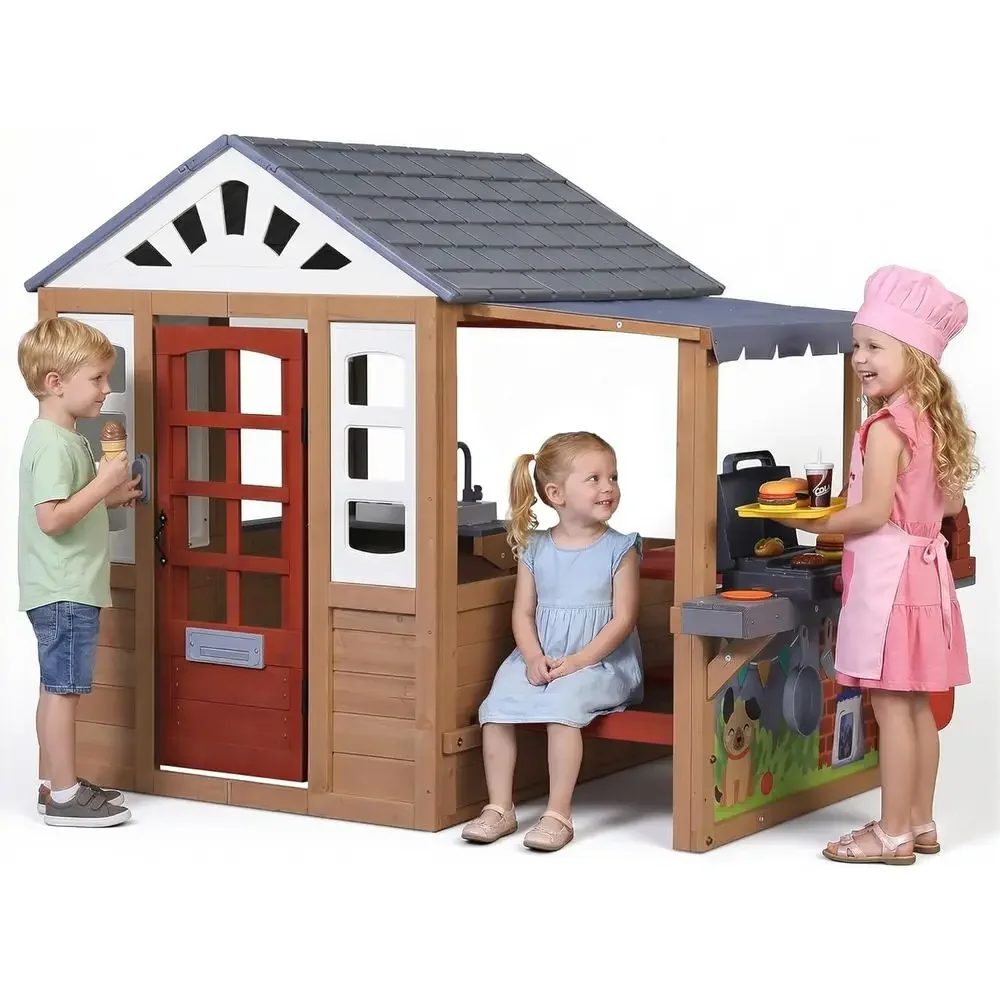 Kids Outdoor Wooden Playhouse - Kinder-Holzspielhaus für draußen, Holzspielhaus für Kinder