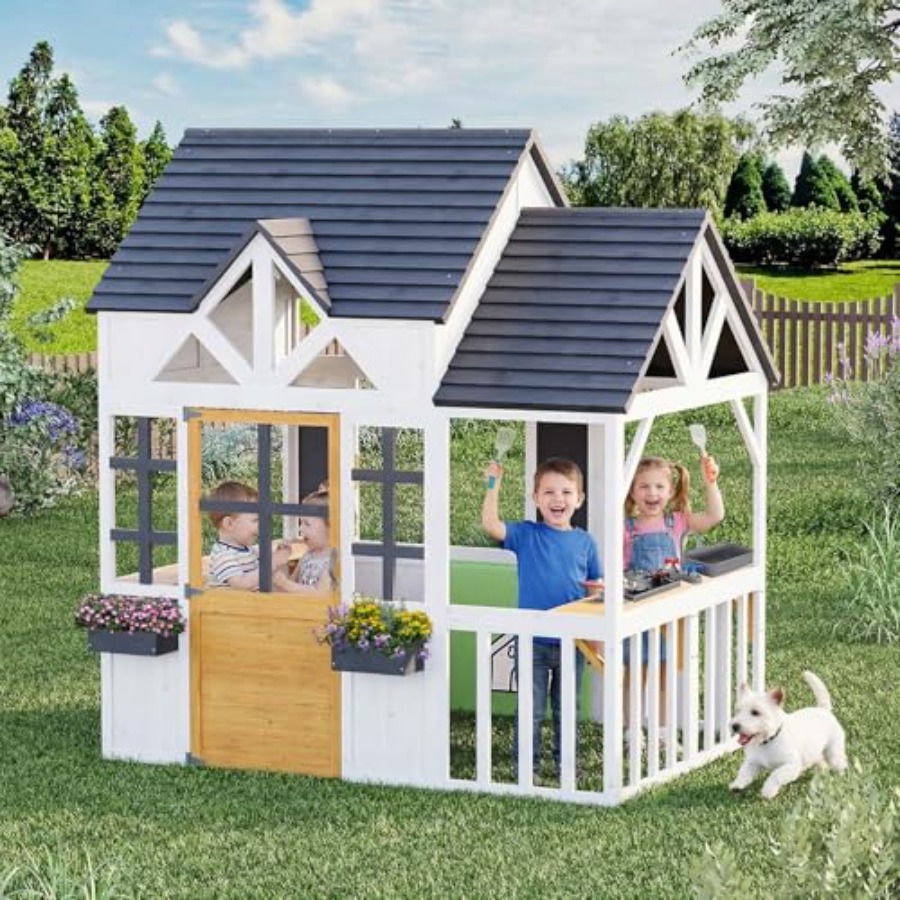 Kids Outdoor House With Kitchen - Outdoor-Holzspielhaus für Kinder ab 0,56 Jahren: