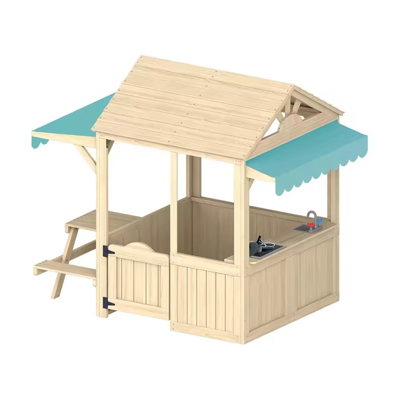 Holz-Spielhaus für Kinder mit  – Kids Outdoor House With Kitchen Bewertung und Preis