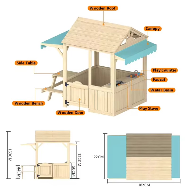 Holz-Spielhaus für Kinder mit  – Kids Outdoor House With Kitchen Bewertung und Preis